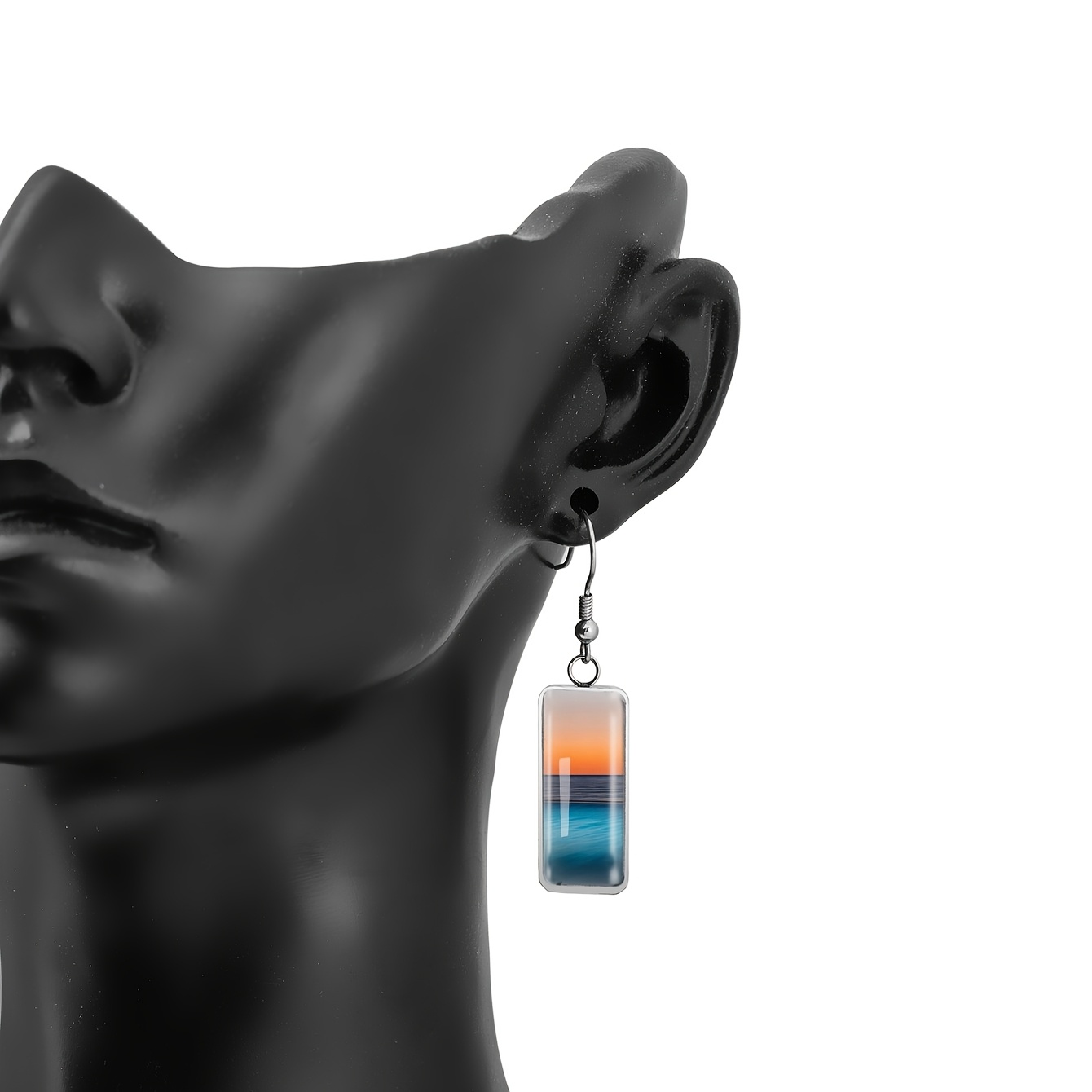 Women's Ocean Sunset Scenery Pattern Long Earrings, Stainless Steel